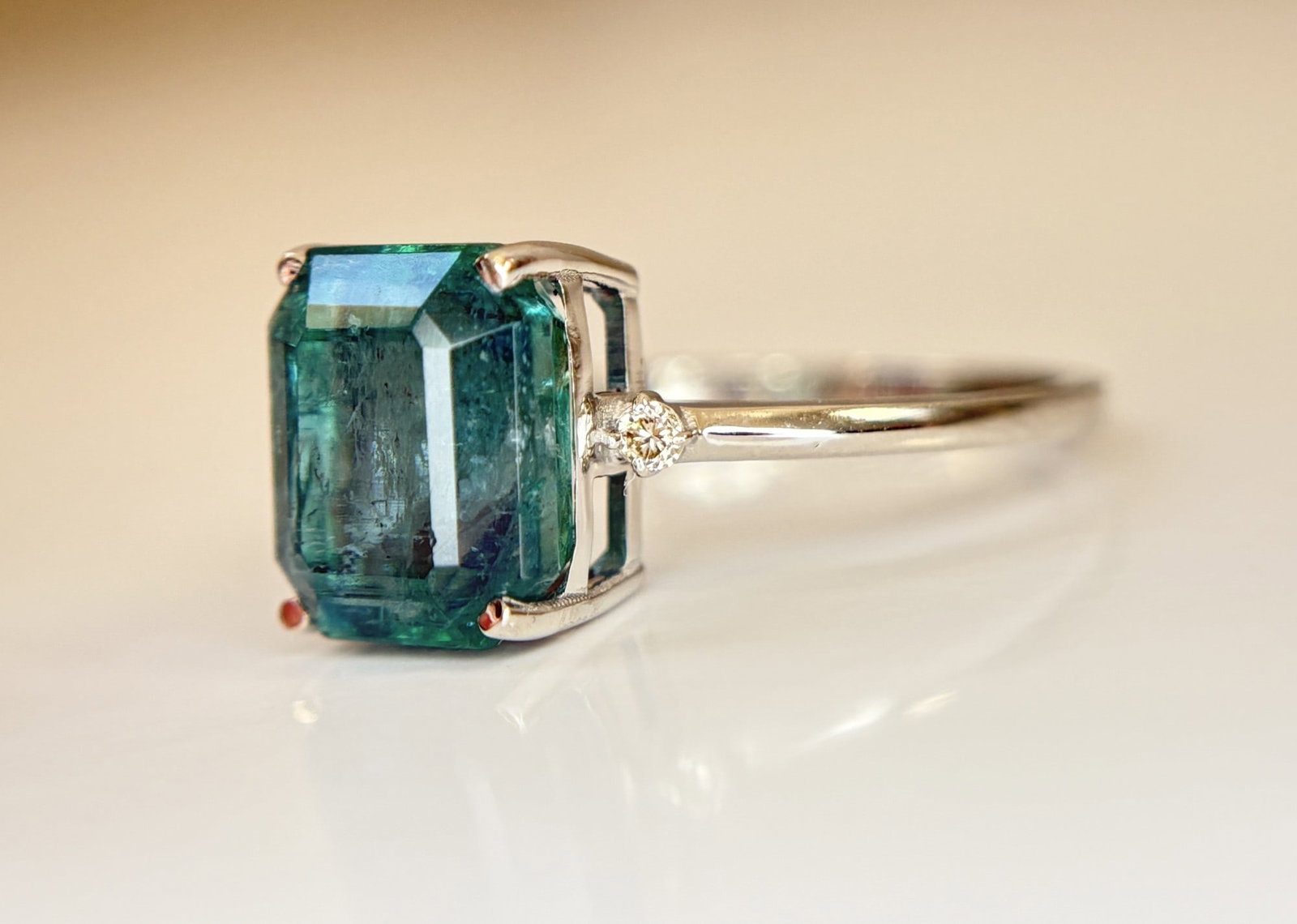 Beautiful 3.01 CT Natural Emerald Ring With Natural Diamonds & Platinum 950 - 7