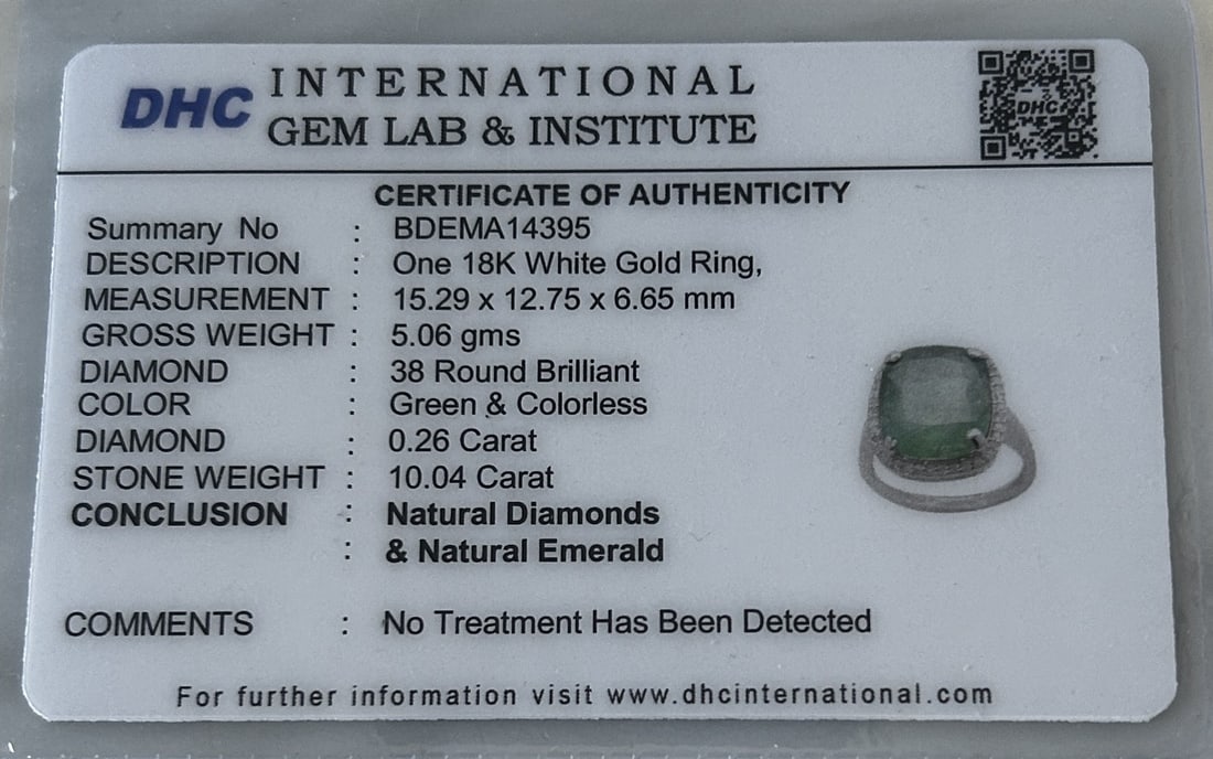 Beautiful 10.04 ct Natural Emerald With Natural Diamonds & 18k Gold - 9