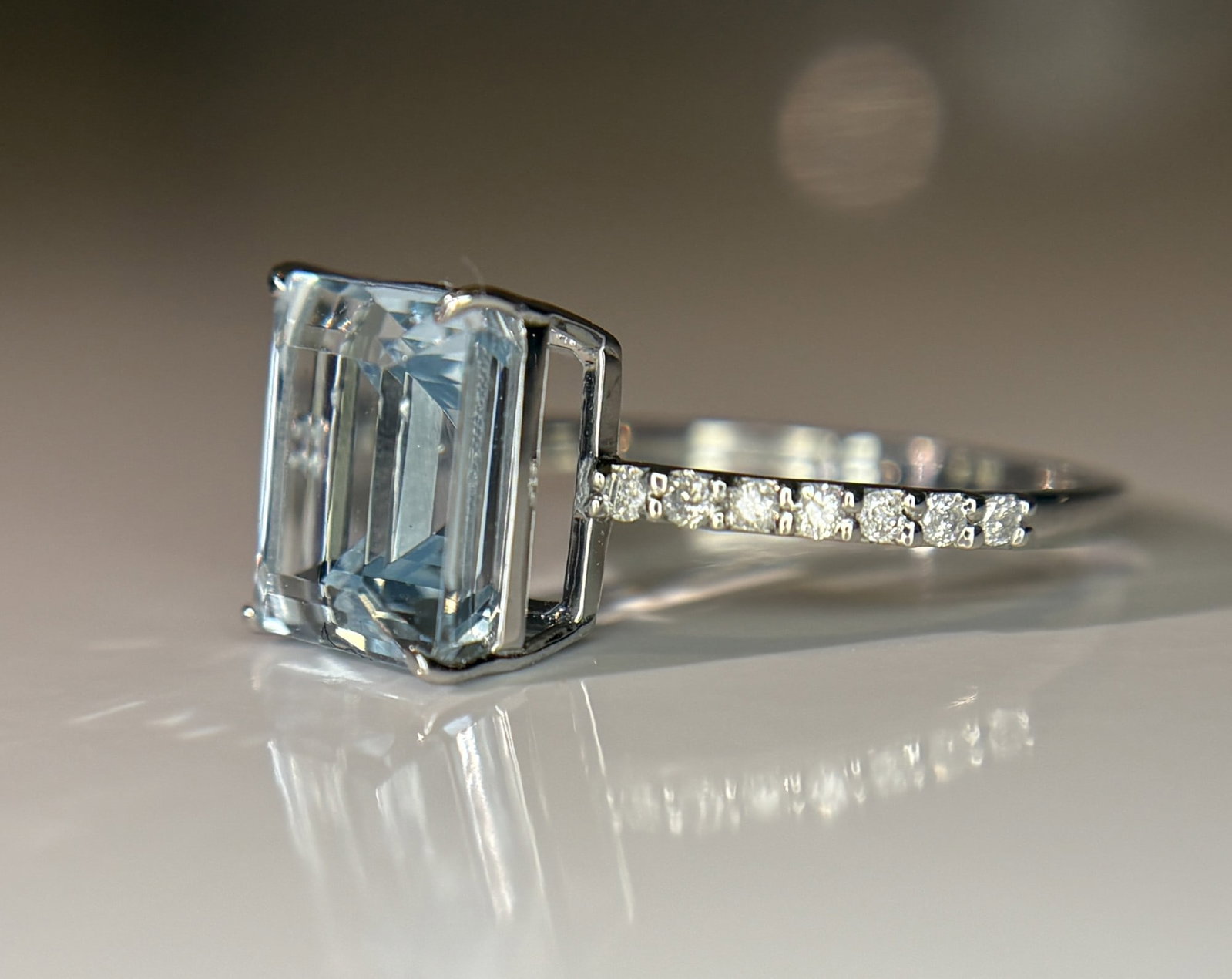 Beautiful 3.34 CT Natural Aquamarine Ring With Natural Diamonds & 950 Platinum - 6