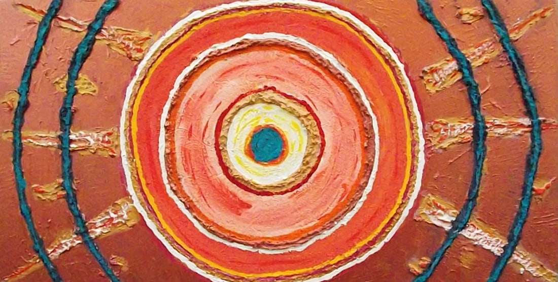 Solar Pulse Convergence Abstract Circle Oil Painting 130x67cm Art. Unique Oil Painting - 2