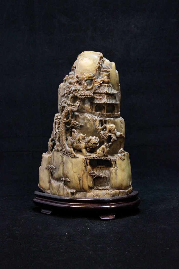 Qing Dynasty A Large Carved Shoushan Stone Mountain (1 of 9)