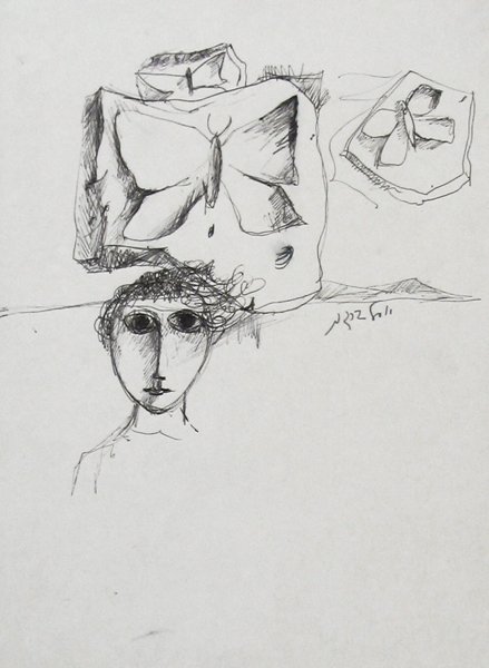 Y. Bergner Original Ink Drawing Late 1960s