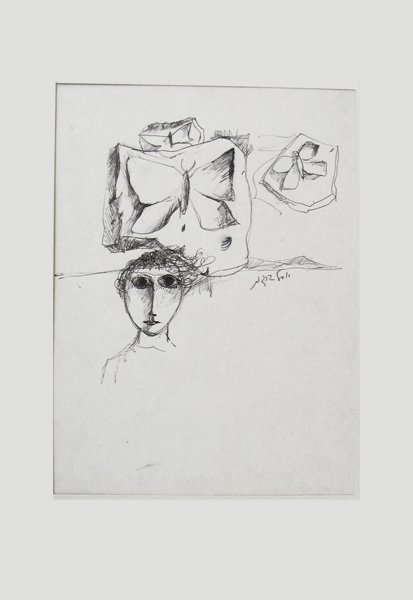 Y. Bergner Original Ink Drawing Late 1960s - 2
