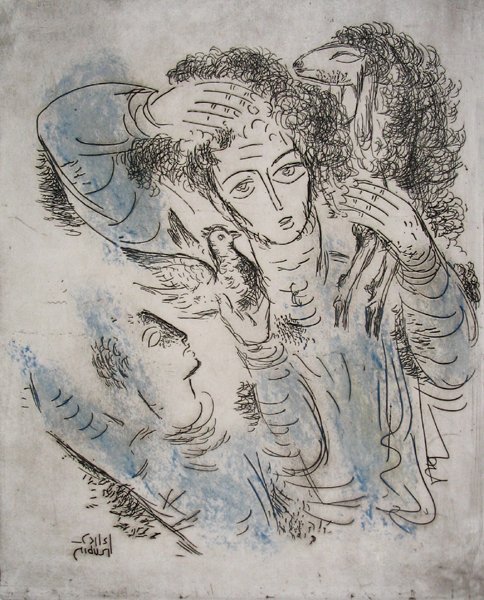 Reuven Rubin Original Signed No. Color Etching