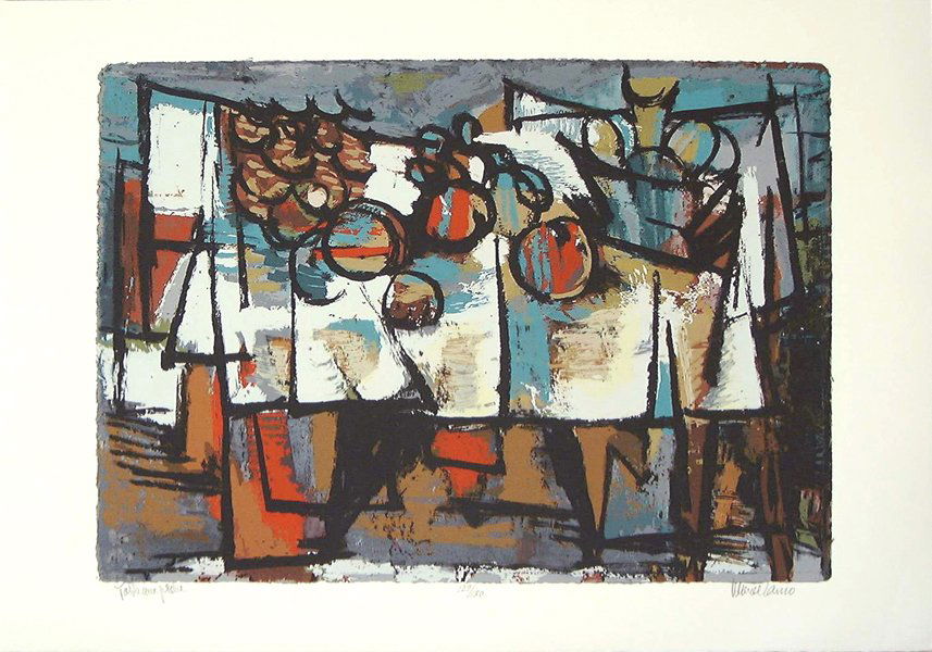 Marcel Janco Original S&N Silkscreen, Israeli art: Marcel Janco (1895-1984) SILKSCREEN by one of the most significant and renowned Israeli - Romanian artists. Table aux peaches, silkscreen, hand-signed in English and numbered in pencil, edition 180, 2