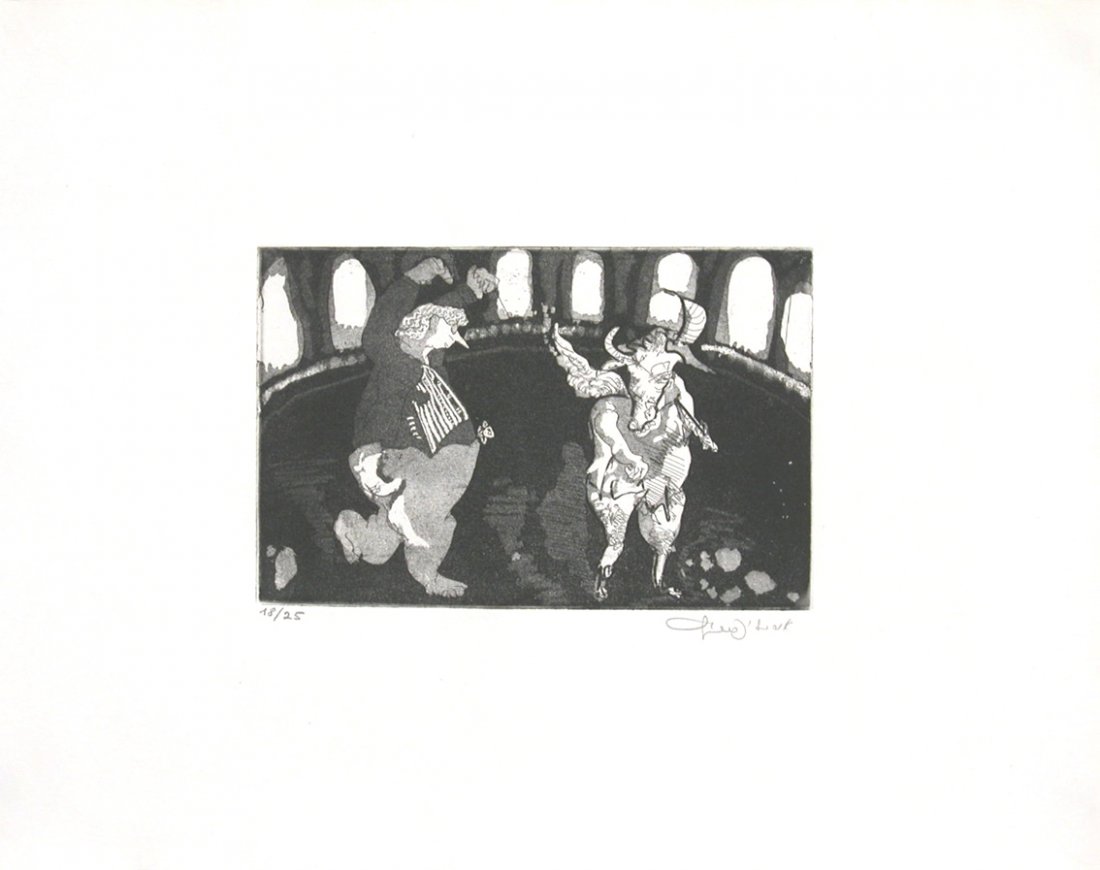 Uri Lifshitz Original S&N Etching, Israeli Art: Uri Lifshitz (b. 1936) ETCHING by one of the most significant and renowned Israeli artists. Circus, early 1970's, etching, 15.1x19.7" (38.5x50cm), edition 25, hand-signed in Hebrew and numbered in pen