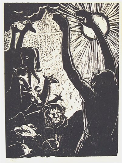 Jacob Steinhardt Original S&N Woodcut, Jewish art: Noah blesses the Animals, 1965, woodcut, paper size: 19.3x13.8" (49x35cm) Image size: 16.5x12.2" (42x31cm) edition 100, hand signed and numebred in pencil. Print is in excellent condition. Print has a