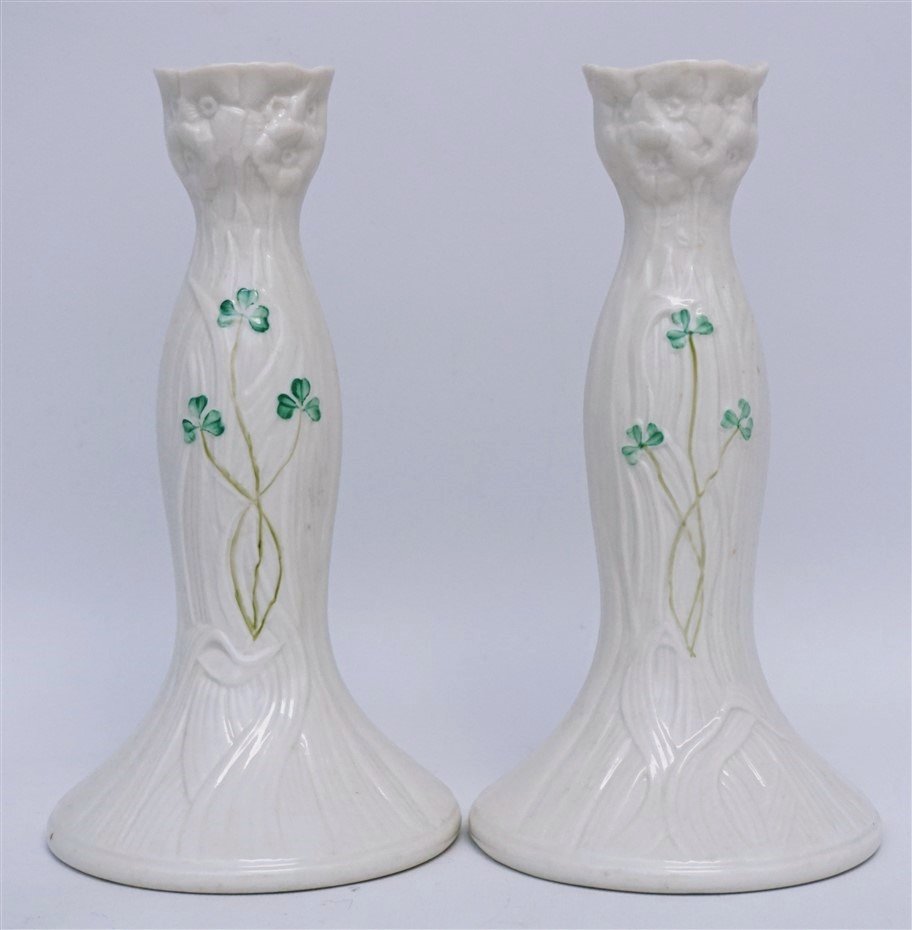 2PC BELLEEK SHAMROCK ART NOUVEAU CANDLESTICKS (1 of 7)