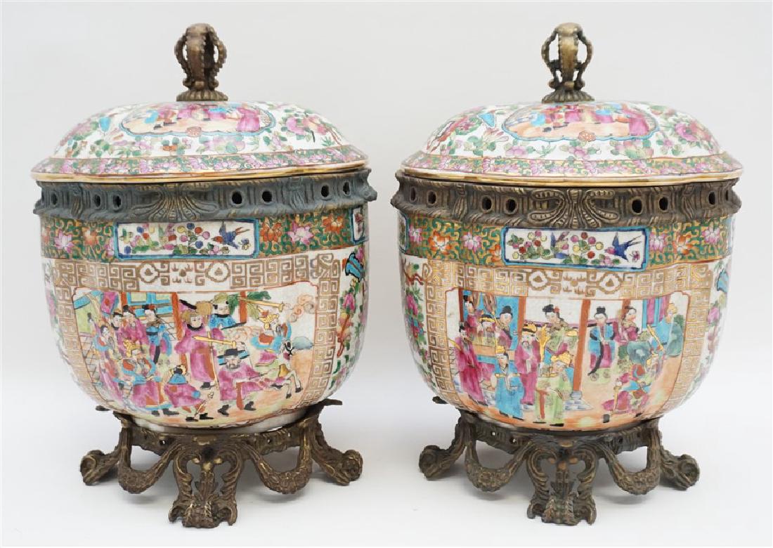 2PC ROSE MANDARIN BRONZE MOUNTED COVERED JARS (1 of 12)