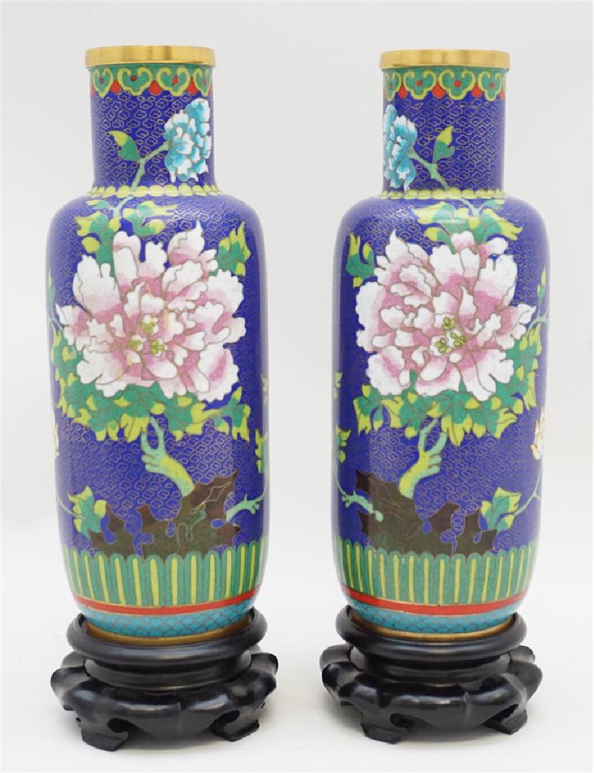 PAIR CHINESE CLOISONNE PEONY VASES (1 of 9)
