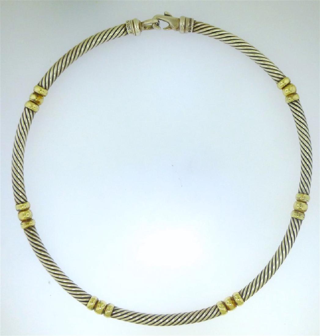 DAVID YURMAN HAMPTON CHOKER NECKLACE: Lady's 16.00" David Yurman Hampton choker cable & ball necklace. The piece measures approx. 5.00mm wide at the silver cable and 6.00mm at the gold balls. The necklace has a high polish, a lobster claw