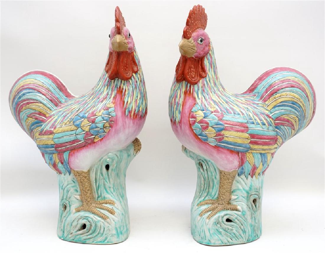 PAIR CHINESE TALL PORCELAIN ROOSTERS (1 of 11)