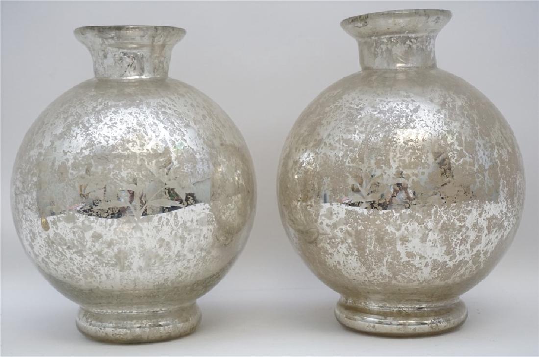 2 FLORAL ETCHED MERCURY GLASS VASES (1 of 5)