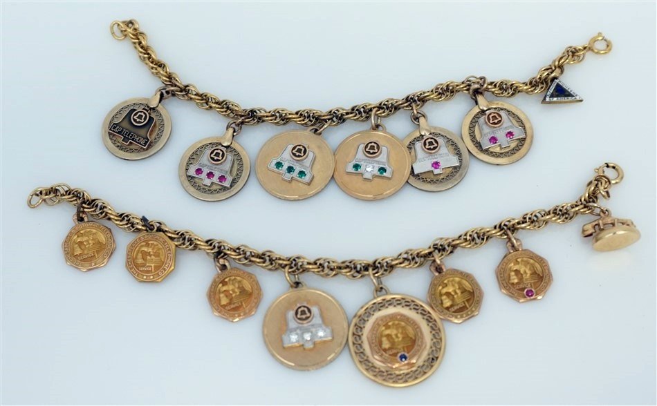 2 VINTAGE BELL TELEPHONE CHARM BRACELETS (1 of 5)