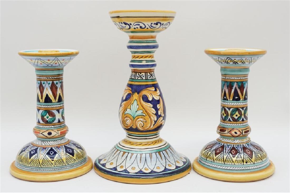 3 pc ITALIAN MAJOLICA CANDLESTICKS (1 of 8)
