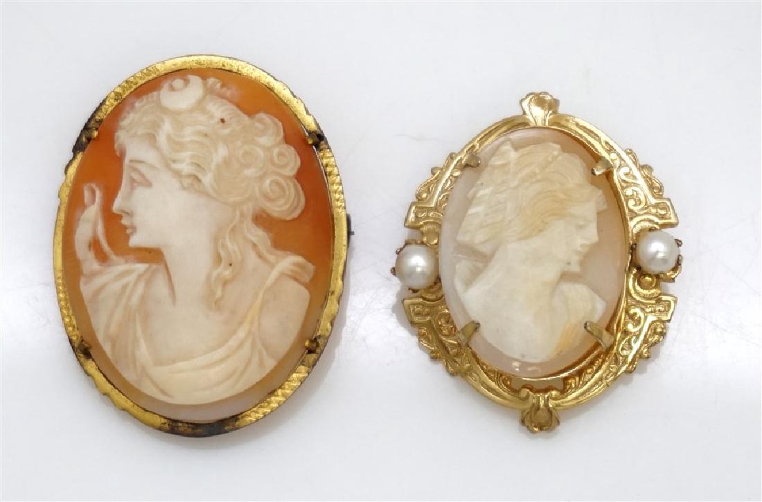 2PC VINTAGE CARVED CAMEOS- GOLD PLATED (1 of 6)