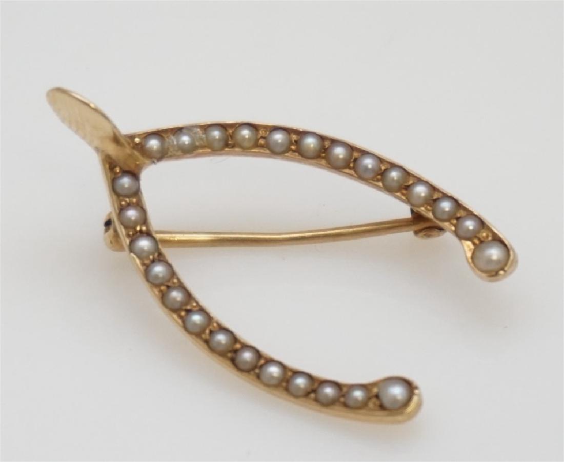 VICTORIAN 14K WISHBONE SEED PEARL BROOCH (1 of 3)