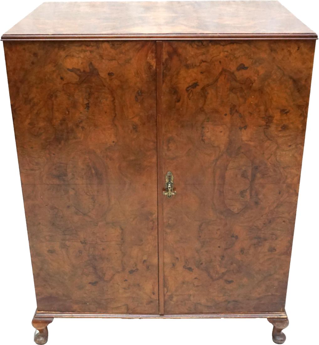 ENGLISH BURLED WALNUT CABINET (1 of 9)