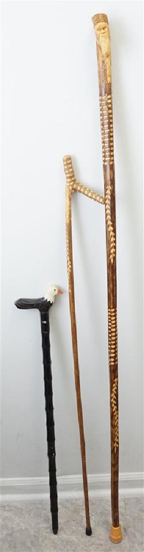 3 CARVED WALKING STICKS / CANE (1 of 8)