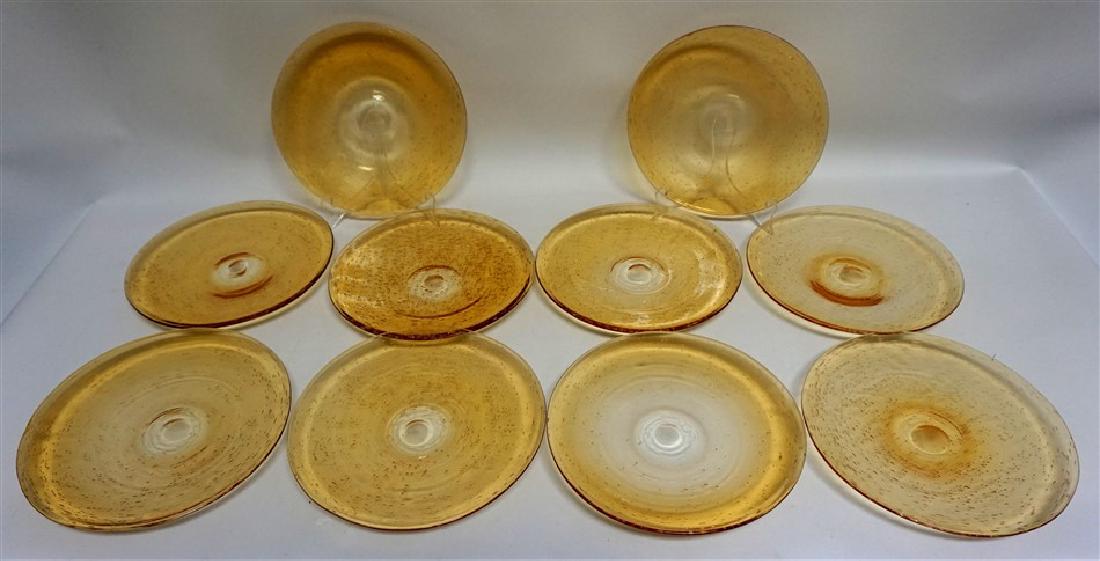 10 VINTAGE BLOWN AMBER GLASS LUNCHEON PLATES (1 of 6)