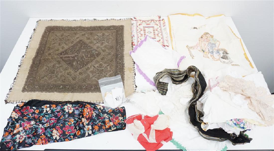 LARGE BOX LINENS - HANKIES: A large box of Antique and Vintage Linens, Doilies and Hankies. Victorian and Edwardian all the way through the 1950's. A massive group for the Collector or Dealer. Hand tatted lace trim, skillful emb