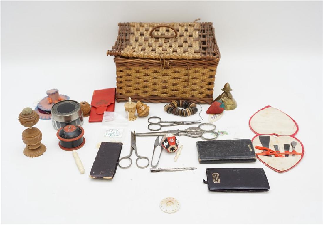 ANTIQUE WICKER SEWING BOX FULL (1 of 7)