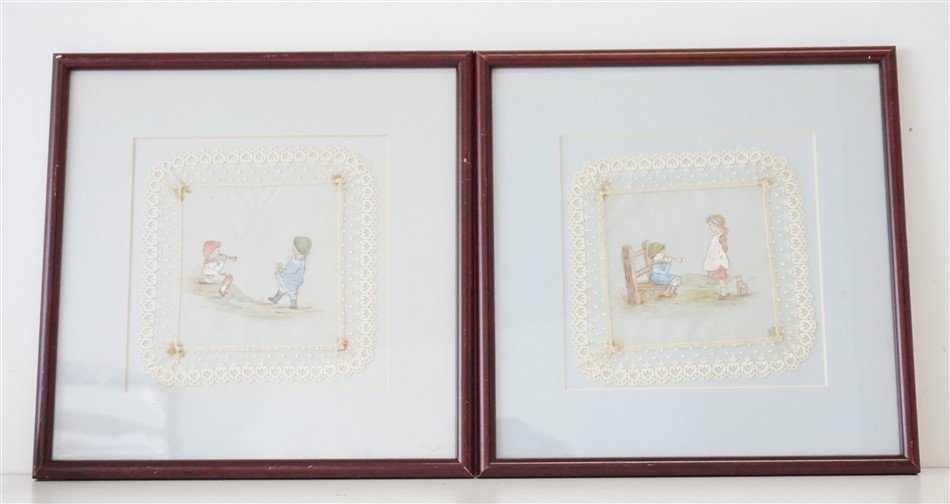 2 HAND PAINTED FRAMED LACE CHILDREN (1 of 6)