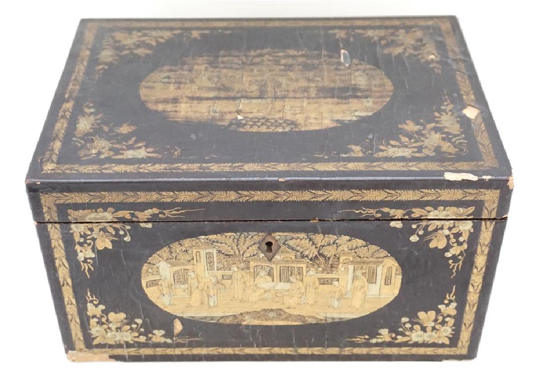 CHINESE LACQUER TEA CADDY LEAD LINING (1 of 12)