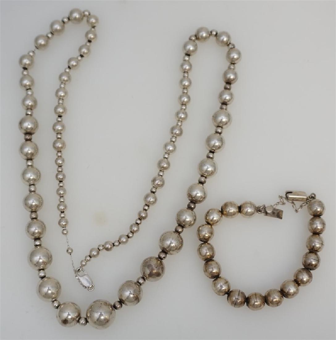 2 PC VTG STERLING SILVER BEADED NECKLACE & BRACELET (1 of 6)