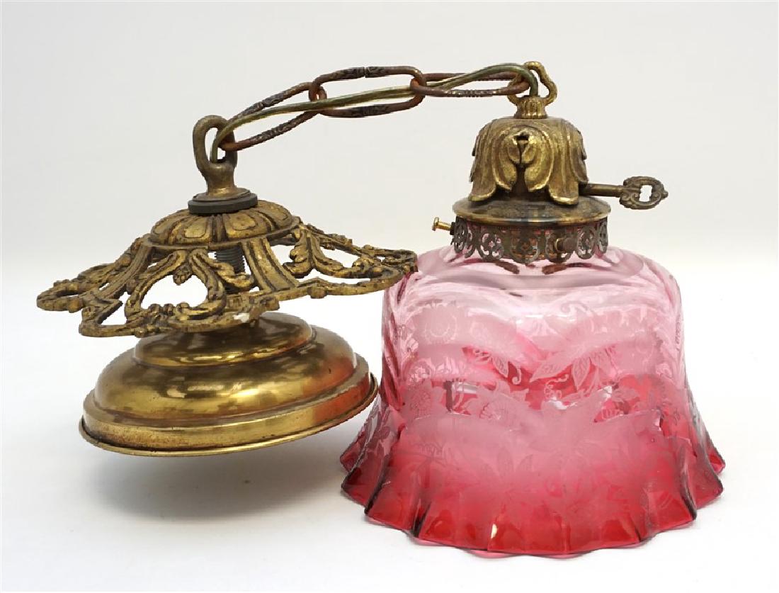 ETCHED CRANBERRY GLASS PENDANT LIGHT (1 of 8)