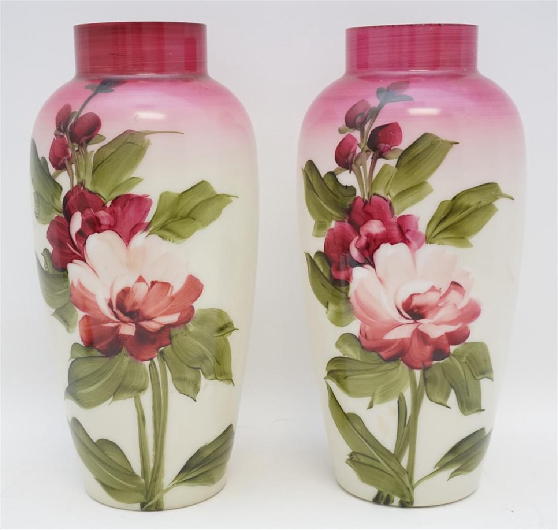PAIR HAND PAINTED TALL VICTORIAN VASES (1 of 10)