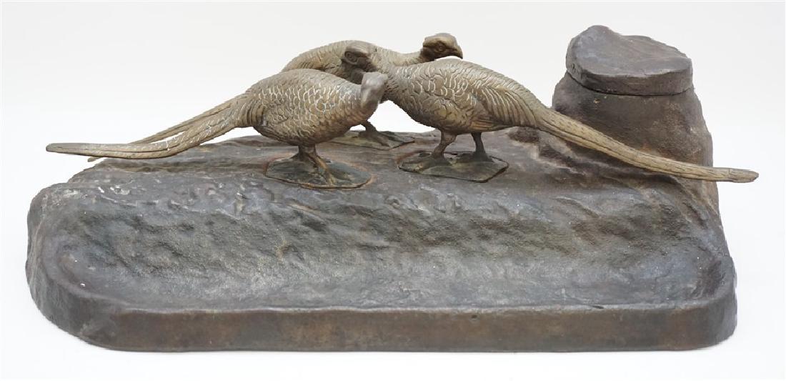 19th c. LARGE BRONZE PHEASANT INKWELL DESK STAND (1 of 10)