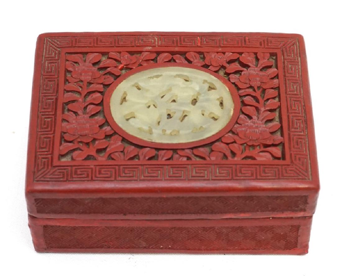 CHINESE CINNABAR BOX WITH INSET JADE CARTOUCHE (1 of 9)