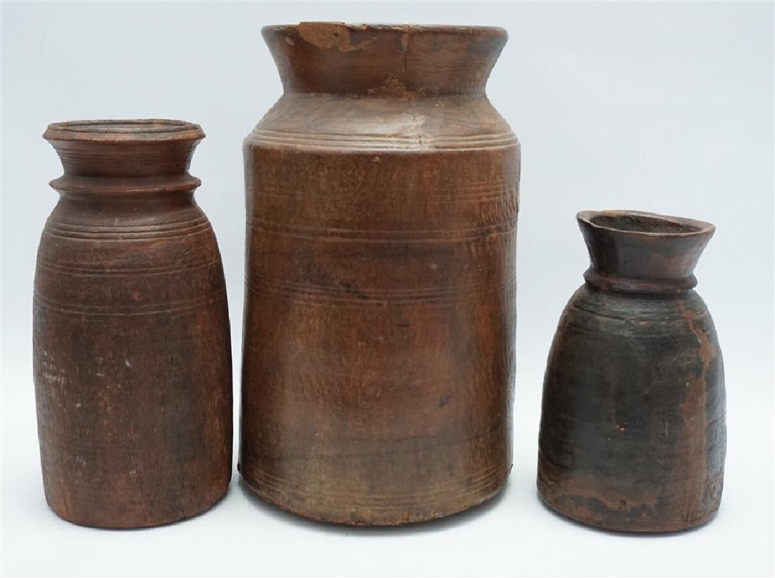 3 TREEN TURNED WOOD STORAGE JARS (1 of 7)