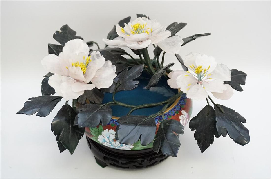 SEMI PRECIOUS STONE FLOWERS W CLOISONNE BOWL (1 of 9)