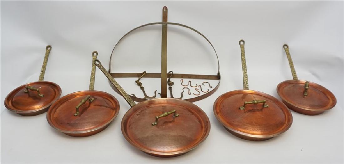5 PC HAMMERED COPPER COOKWARE + RACK (1 of 11)