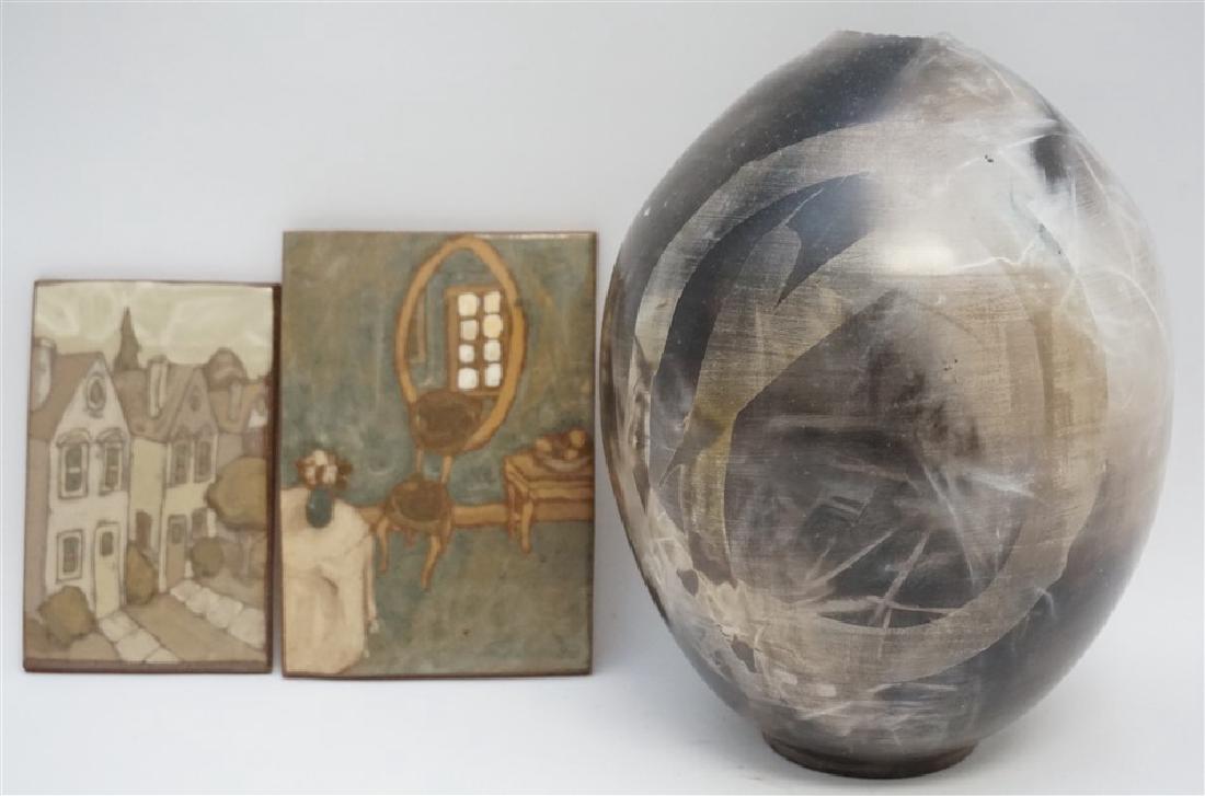 3 pc RAKU VASE & MARTHA HEALY HAND PAINTED CLAY TILES (1 of 10)