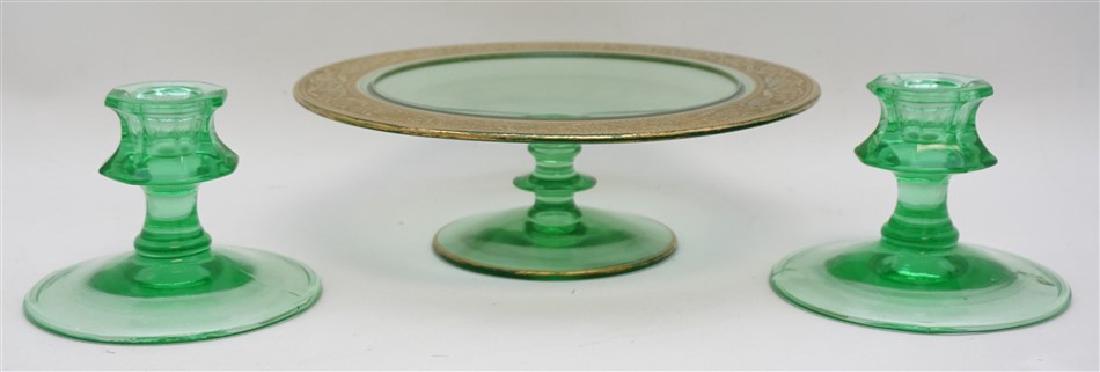 3 VASELINE CANDLESTICKS & CAKE PLATE (1 of 7)