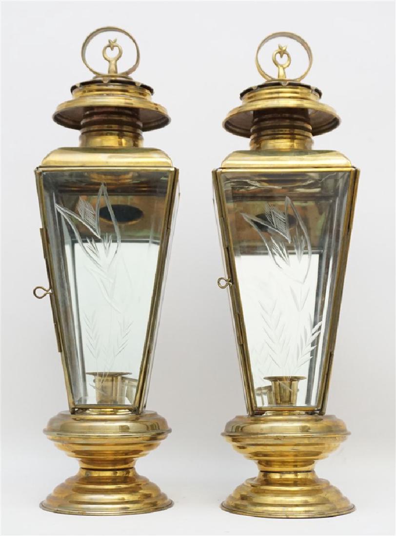 PAIR BRASS HANGING CANDLE LANTERNS (1 of 9)