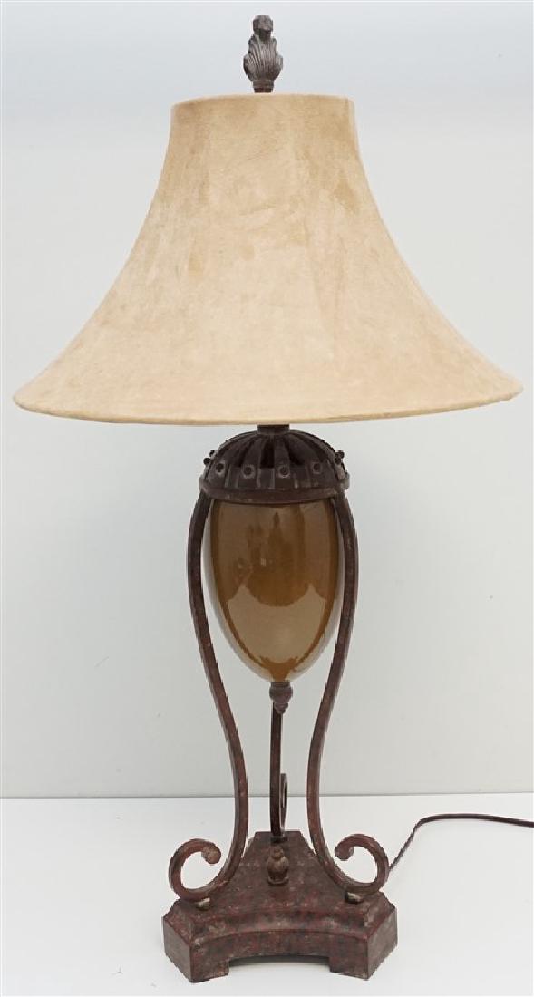 MODERN PORCELAIN LAMP SUEDE SHADE (1 of 7)