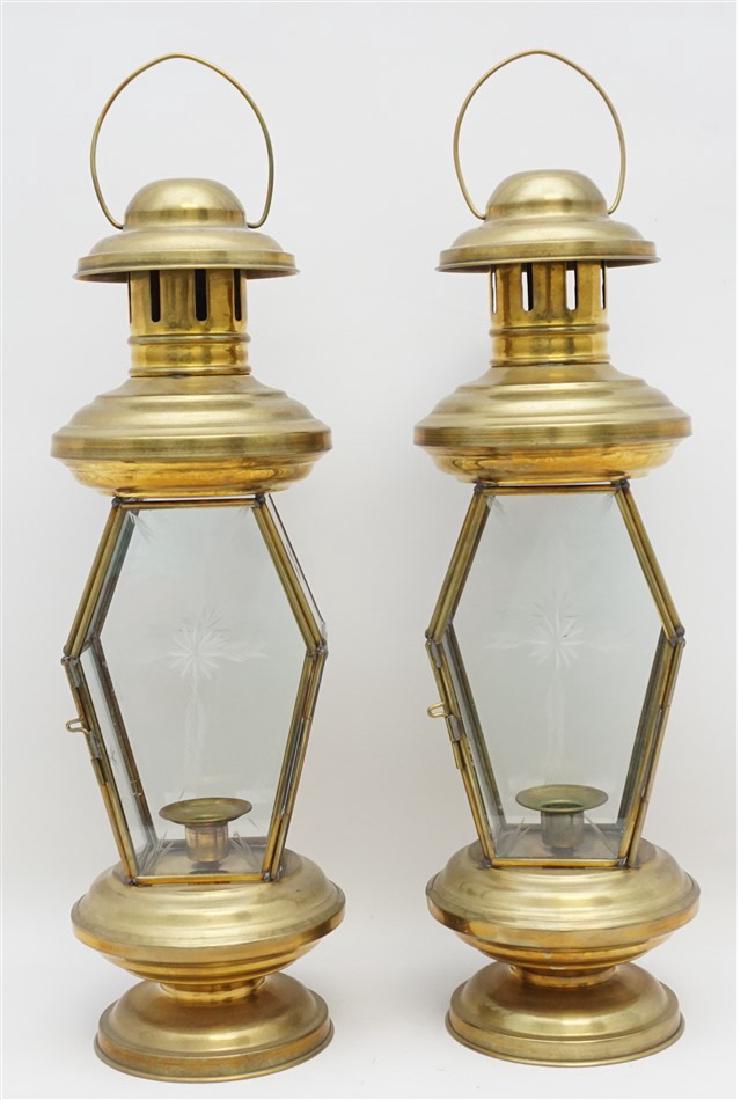 PAIR BRASS HANGING CANDLE LANTERNS