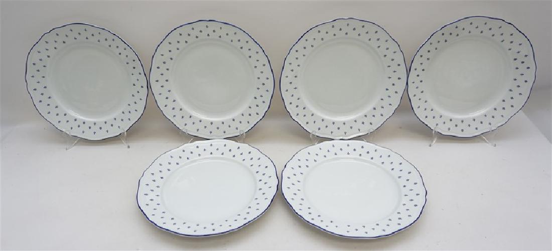 6 RICHARD GINORI ROYAL BLUE DINNER PLATES: Six Richard Ginori Royal Blue Antico Doccia Dinner Plates. Made in Italy. All in good condition. Each measures 10 3/8". The plates all feature a blue fleur de lis flowered modeled after the emblem of 