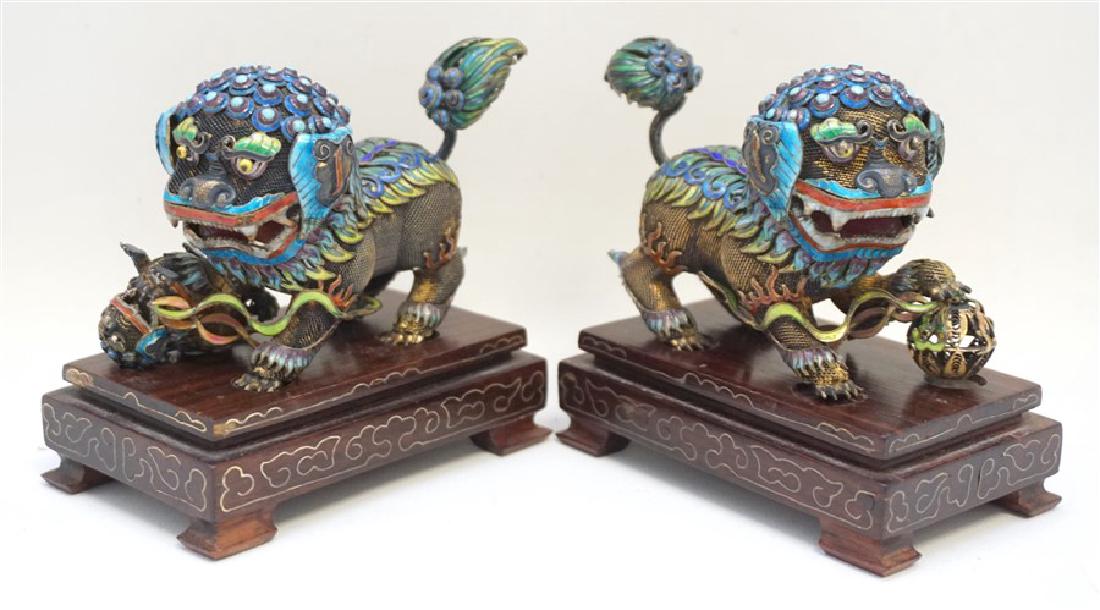 PAIR CLOISONNE SHISHI FOO DOGS (1 of 9)