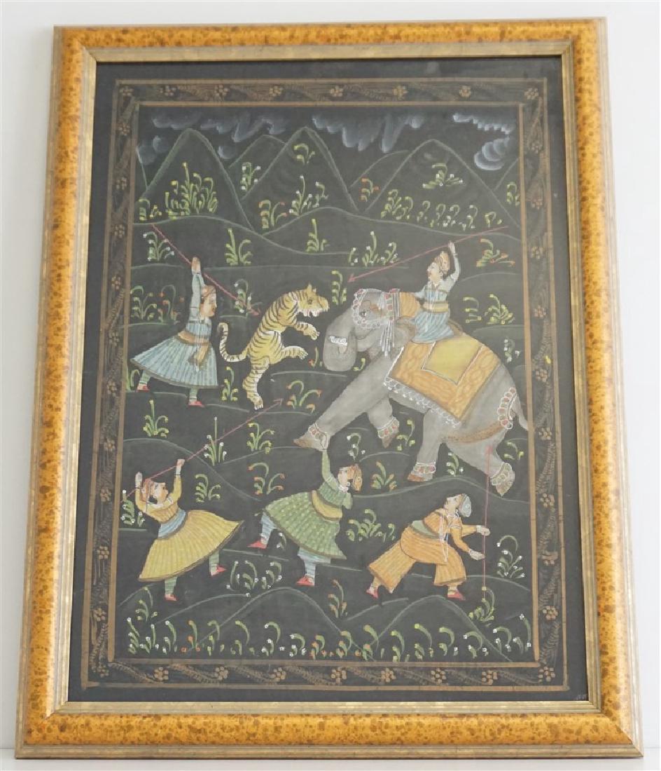 FRAMED TIGER HUNT PAINTING ON SILK INDIA (1 of 8)