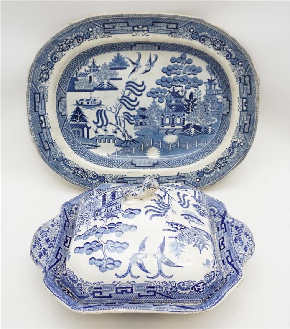 STAFFORDSHIRE 19TH C ENGLISH WILLOW PLATTER & BOWL (1 of 13)