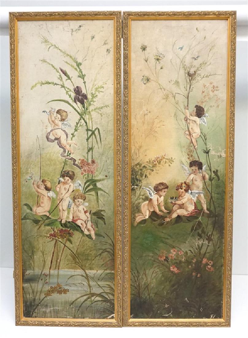 2 VICTORIAN PANEL CHERUB PAINTINGS FRAMED (1 of 10)