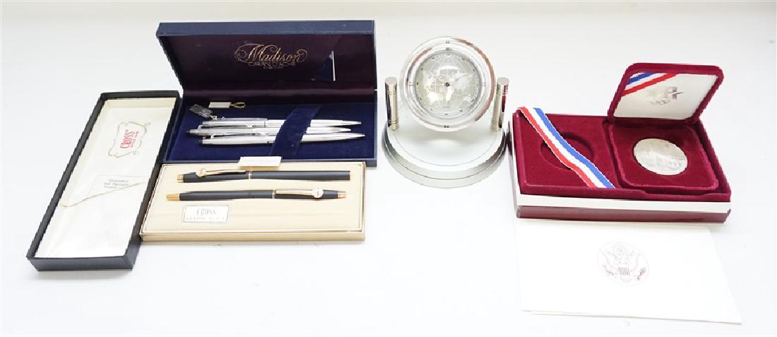 4 PC DESK ITEMS SILVER DOLLAR -CROSS PENS - MADISON (1 of 4)