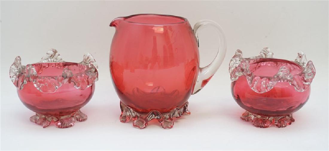 3 pc ENGLISH VICTORIAN CRANBERRY GLASS (1 of 10)