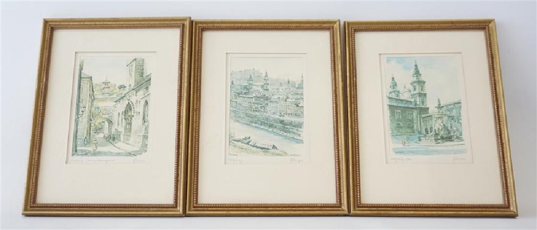 3 VINTAGE SIGNED JOSEF FELSINGER WATERCOLOR PRINTS (1 of 7)