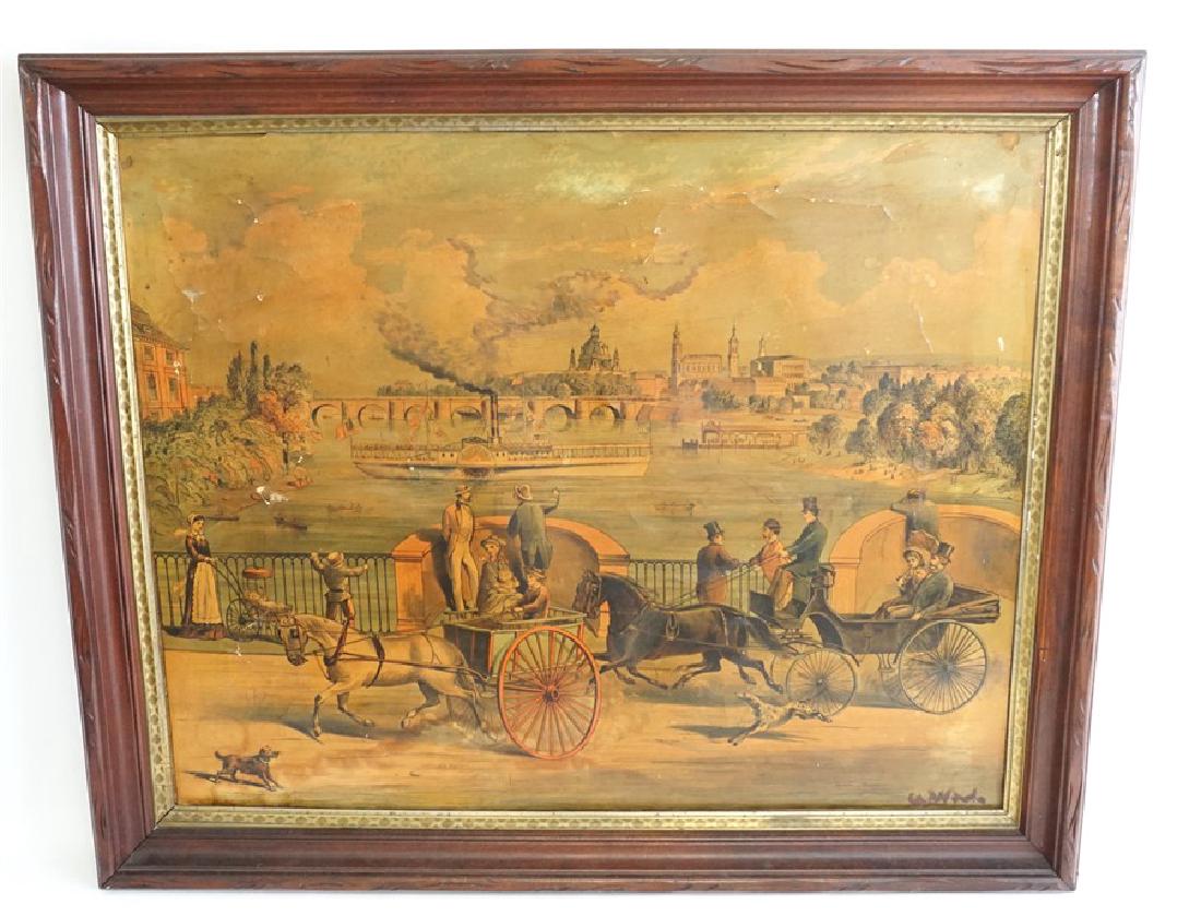 LARGE ANTIQUE FRAMED COLLAGRAPH ON CANVAS (1 of 9)